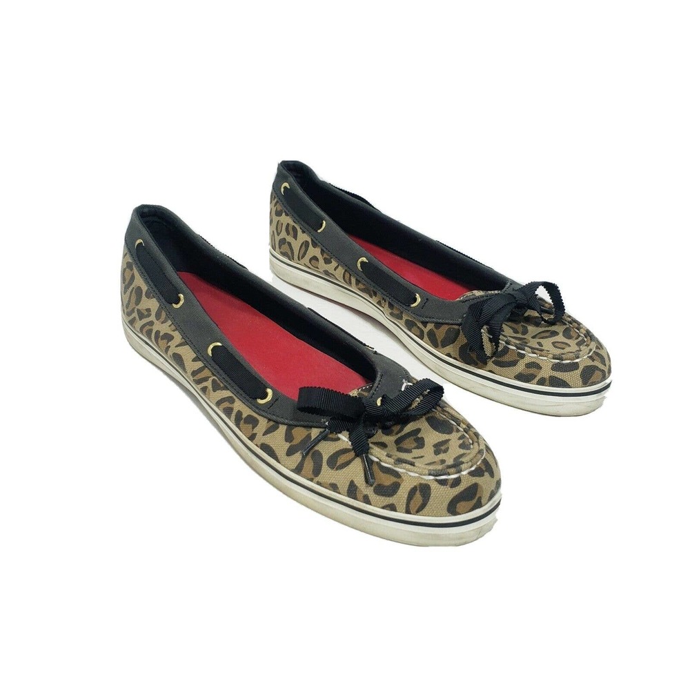 Sperry topsiders cheetah print boat shoes womens size 11 m animal slip on loafer